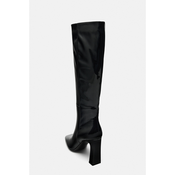 HEELED FAUX PATENT LEATHER KNEE HIGH BOOTS - Picture 5 of 7